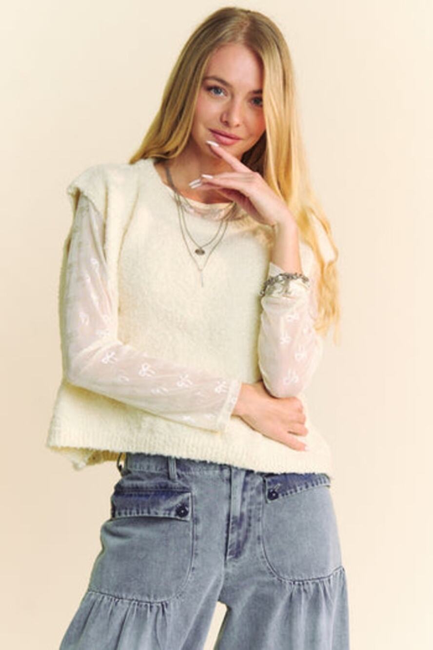 NWT Davi & Dani Oversized 3XL Solid Color Knit Sweater Vest in Cream Beige
